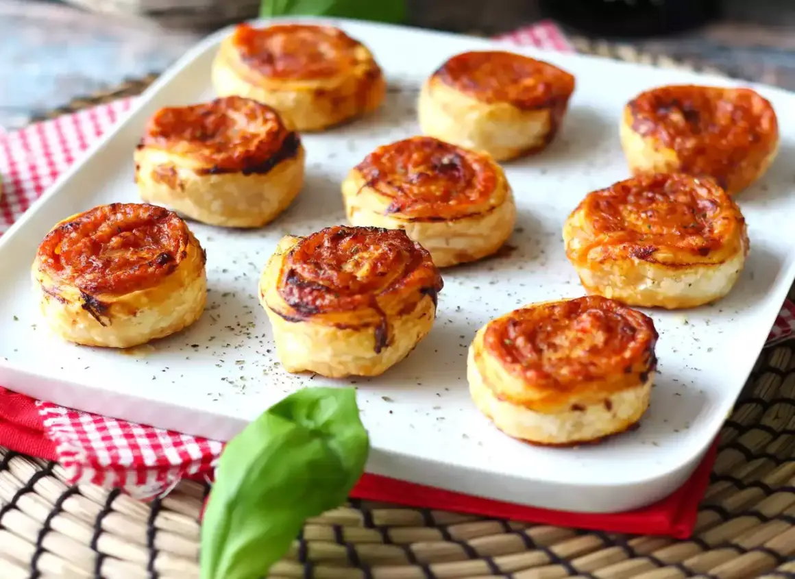 Chrupiące ciasto francuskie w airfryer, z sosem pomidorowym i serem, tworzy pyszne przekąski.