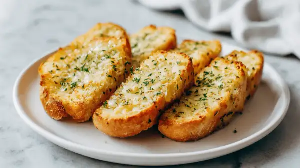 Chrupiące grzanki z airfryer, posypane ziołami, wyglądają apetycznie. Idealne jako dodatek do zupy lub samodzielna przekąska.