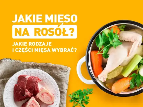 Jakie mięso na rosół? Na talerzu surowa wołowina z kością, w garnku gotujący się rosół z kurczakiem i warzywami.